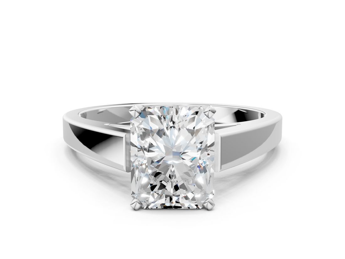 White gold Radiant Solitaire Engagement Ring with Four-Prong Setting and Tapered Band_36