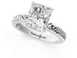 White gold Radiant Solitaire Engagement Ring with Scrollwork Band and Four-Prong Setting_159