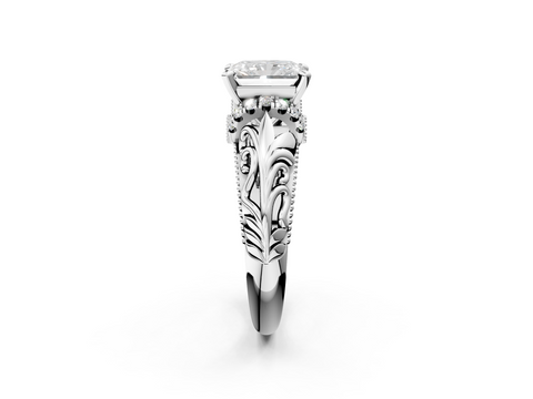 White gold Radiant Solitaire Filigree Engagement Ring with Halo and Prong Setting_100