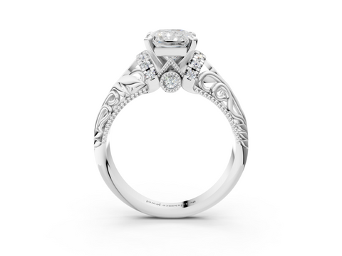 White gold Radiant Solitaire Filigree Engagement Ring with Halo and Prong Setting_101