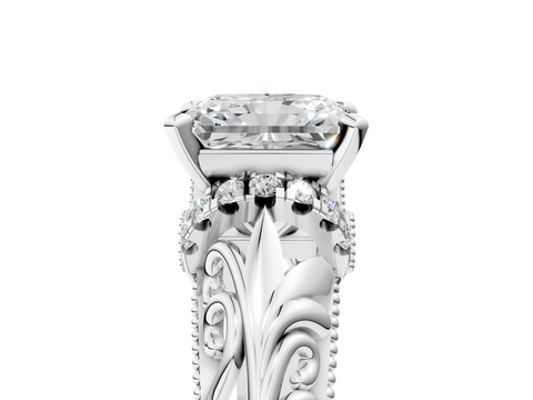 White gold Radiant Solitaire Filigree Engagement Ring with Halo and Prong Setting_103