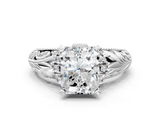 White gold Radiant Solitaire Filigree Engagement Ring with Halo and Prong Setting_115