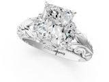 White gold Radiant Solitaire Filigree Engagement Ring with Halo and Prong Setting_116
