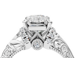 White gold Radiant Solitaire Filigree Engagement Ring with Halo and Prong Setting_119