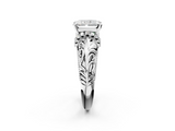 White gold Radiant Solitaire Filigree Engagement Ring with Halo and Prong Setting_119