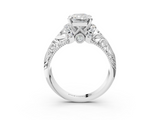 White gold Radiant Solitaire Filigree Engagement Ring with Halo and Prong Setting_126