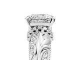 White gold Radiant Solitaire Filigree Engagement Ring with Halo and Prong Setting_128