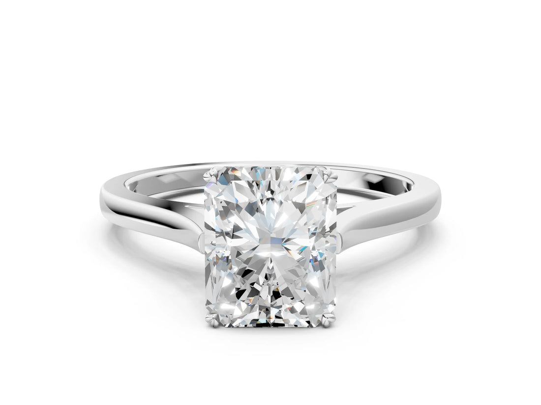 White gold Radiant Solitaire Heart Prong Engagement Ring with Tapered Band_54