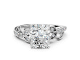 White gold Radiant Solitaire Leaf-Inspired Diamond Ring with Pavé Band and Four-Prong Setting_4