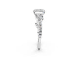 White gold Radiant Solitaire Leaf-Inspired Diamond Ring with Pavé Band and Four-Prong Setting_6