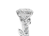 White gold Radiant Solitaire Leaf-Inspired Diamond Ring with Pavé Band and Four-Prong Setting_9