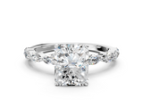 Platinum 7.03 Carat F VVS2 Radiant Diamond Ring with Marquise Side Stones and Prong Setting