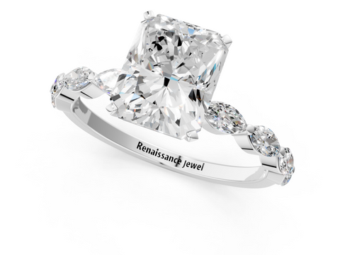 White gold Radiant Solitaire Marquise Side Stone Prong Setting Ring_95