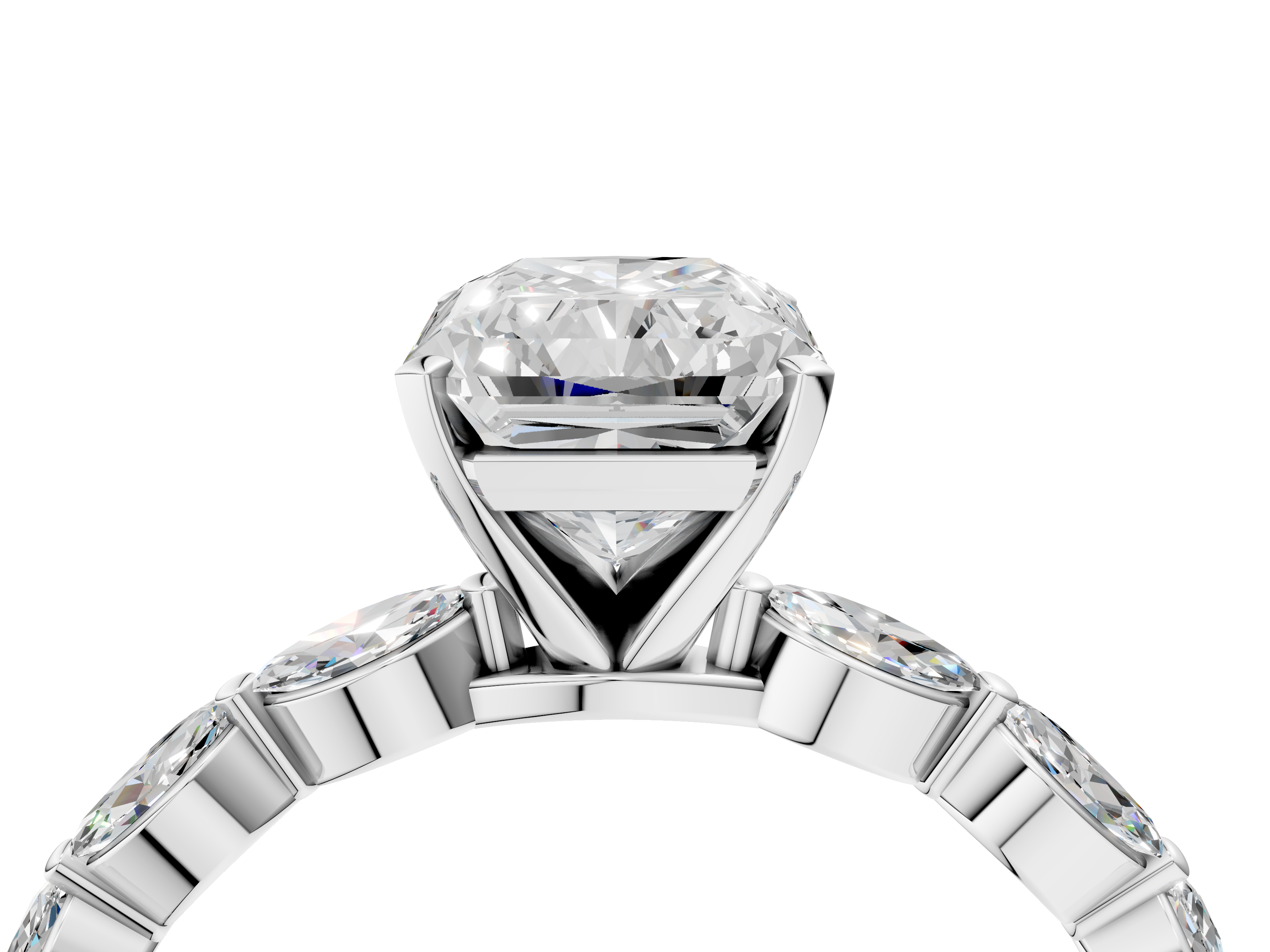 White gold Radiant Solitaire Marquise Side Stone Prong Setting Ring_98