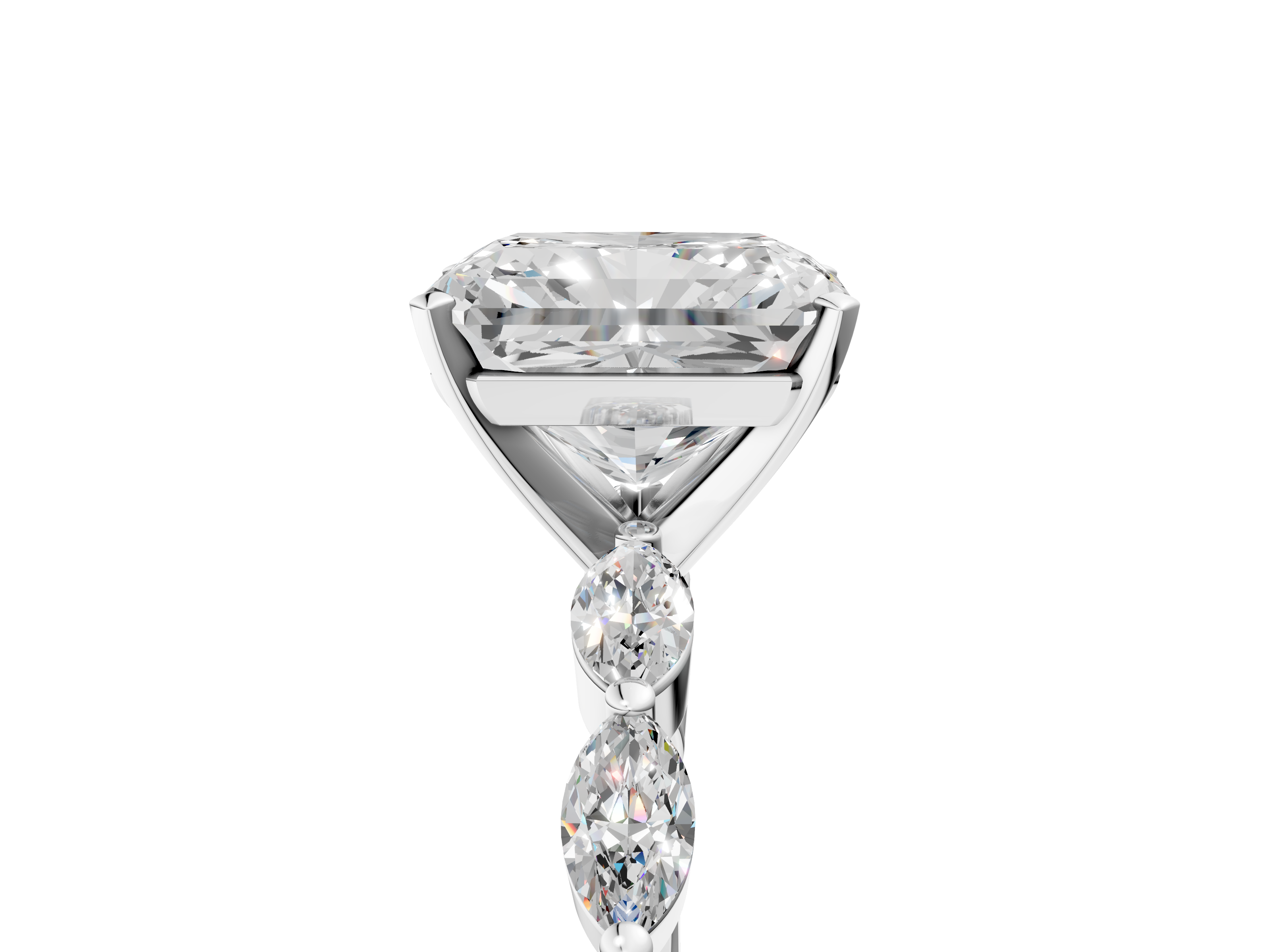 White gold Radiant Solitaire Marquise Side Stone Prong Setting Ring_99