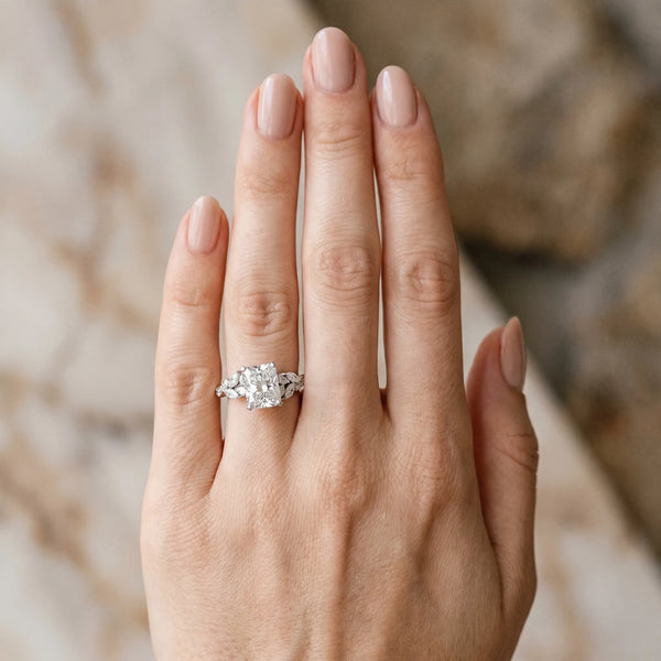White gold Radiant Solitaire Marquise Twist Band with Six-Prong Setting