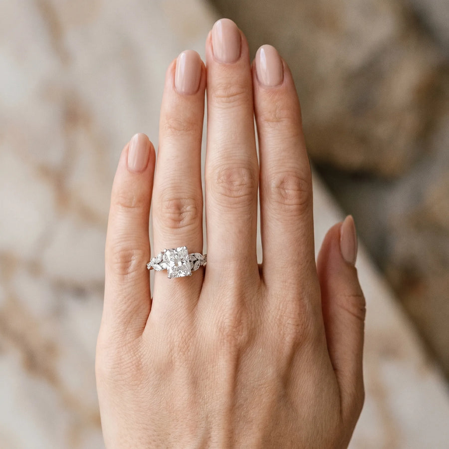 White gold Radiant Solitaire Marquise Twist Band with Six-Prong Setting