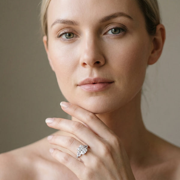 White gold Radiant Solitaire Marquise Twist Band with Six-Prong Setting