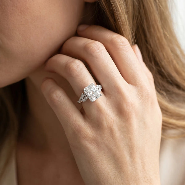 White gold Radiant Solitaire Marquise Twist Band with Six-Prong Setting