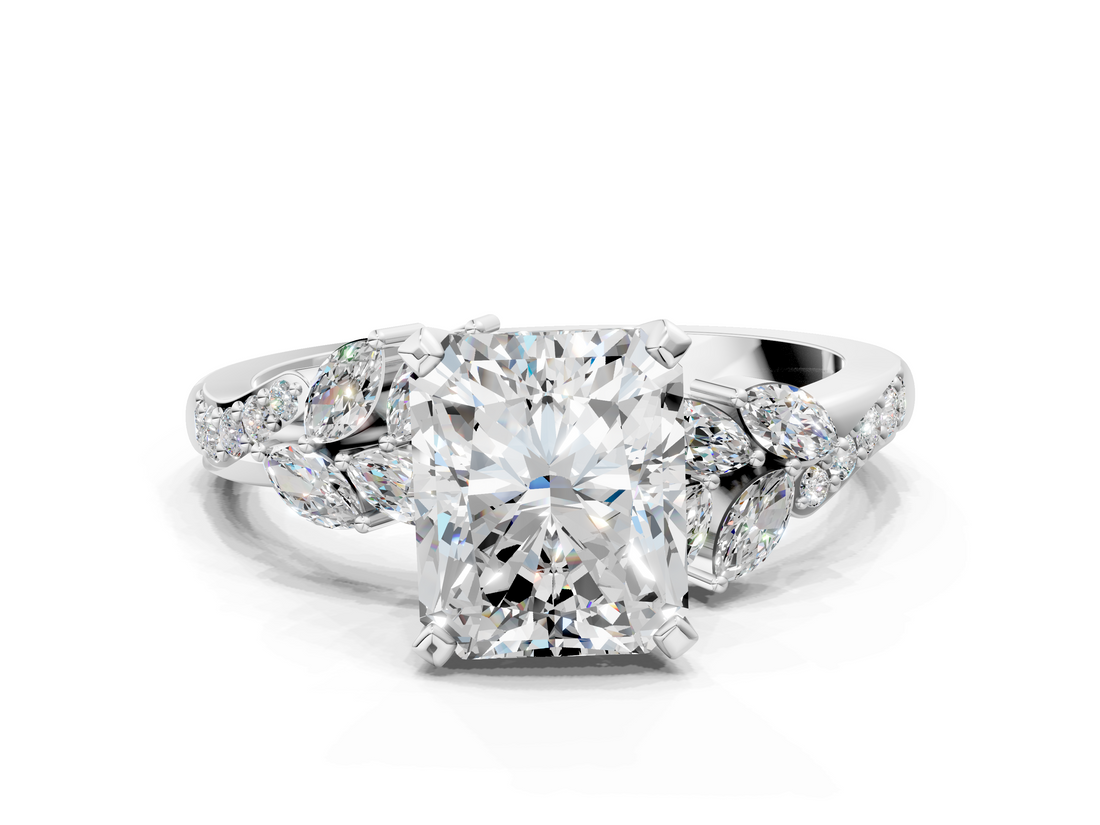 White gold Radiant Solitaire Marquise Twist Band with Six-Prong Setting_89
