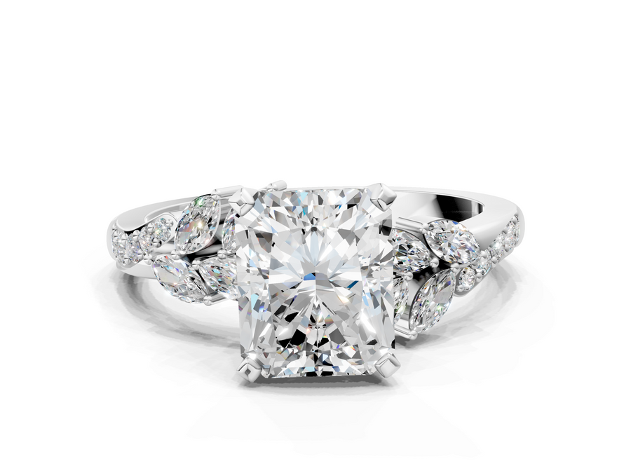 White gold Radiant Solitaire Marquise Twist Band with Six-Prong Setting