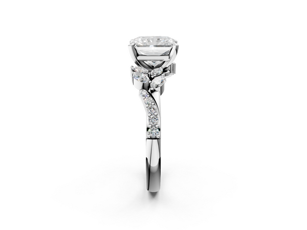 White gold Radiant Solitaire Marquise Twist Band with Six-Prong Setting