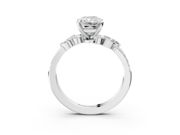 White gold Radiant Solitaire Marquise Twist Band with Six-Prong Setting