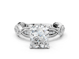White gold Radiant Solitaire Milgrain Diamond Engagement Ring with Bezel and Marquise Band_148