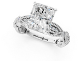 White gold Radiant Solitaire Milgrain Diamond Engagement Ring with Bezel and Marquise Band_149