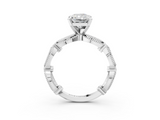 White gold Radiant Solitaire Milgrain Diamond Engagement Ring with Bezel and Marquise Band_151