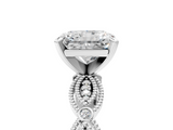 White gold Radiant Solitaire Milgrain Diamond Engagement Ring with Bezel and Marquise Band_153