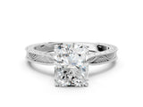 White gold Radiant Solitaire Milgrain Engraved Band with Four-Prong Setting_12