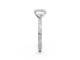 White gold Radiant Solitaire Milgrain Engraved Band with Four-Prong Setting_14