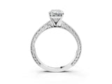 White gold Radiant Solitaire Milgrain Engraved Band with Four-Prong Setting_15