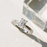 White gold Radiant Solitaire Milgrain Engraved Band with Four-Prong Setting_7