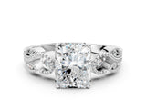 White gold Radiant Solitaire Milgrain Leaf Band with Prong Setting_11