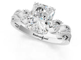 White gold Radiant Solitaire Milgrain Leaf Band with Prong Setting_12