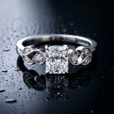 White gold Radiant Solitaire Milgrain Leaf Band with Prong Setting_6