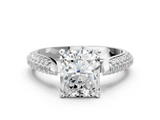 White gold Radiant Solitaire Pavé Diamond Engagement Ring with Four-Prong Setting_163