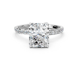 Silver 1.06 Carat E VS1 Radiant Diamond Solitaire Engagement Ring with Pavé Band and Prong Setting