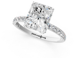Silver 1.06 Carat E VS1 Radiant Diamond Solitaire Engagement Ring with Pavé Band and Prong Setting