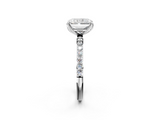 Silver 1.06 Carat E VS1 Radiant Diamond Solitaire Engagement Ring with Pavé Band and Prong Setting