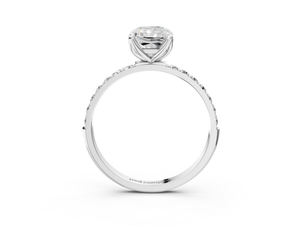 Silver 1.06 Carat E VS1 Radiant Diamond Solitaire Engagement Ring with Pavé Band and Prong Setting