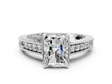 White gold Radiant Solitaire Pavé Diamond Milgrain Engagement Ring with Four-Prong Setting_21