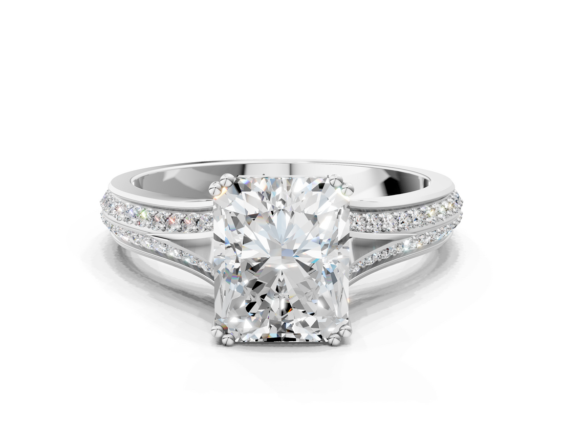 White gold Radiant Solitaire Pave Split Shank Engagement Ring with Six-Prong Setting_45