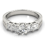White gold Radiant Solitaire Princess Side Stone Engraved Band Prong Setting Ring 2