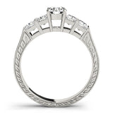 White gold Radiant Solitaire Princess Side Stone Engraved Band Prong Setting Ring