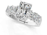 White gold Radiant Solitaire Princess Side Stone Engraved Band Prong Setting Ring_4