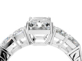 White gold Radiant Solitaire Princess Side Stone Engraved Band Prong Setting Ring_7