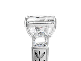 White gold Radiant Solitaire Princess Side Stone Engraved Band Prong Setting Ring_8